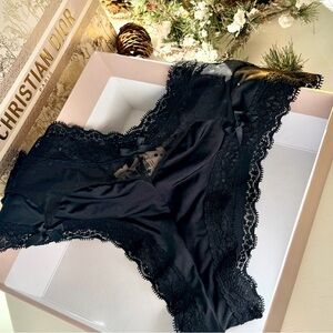 RARE 2014 Victoria’s Secret Runway Satin Lace Bow Mesh See Through Black Panty